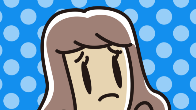 困っている女子大学生の顔のイラスト【色、背景あり】PNG