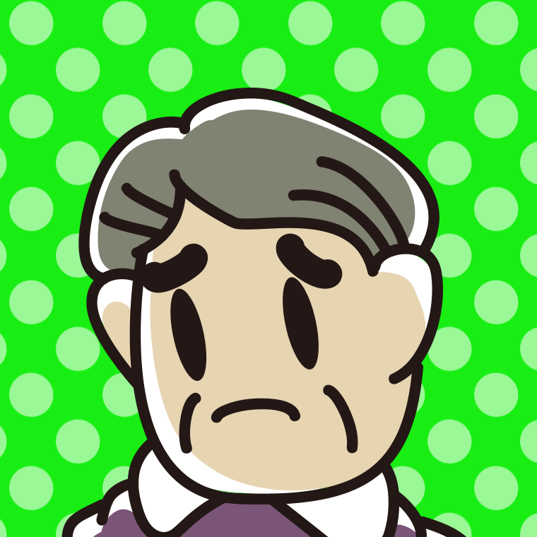 困っているおじさんの顔のイラスト【色、背景あり】PNG