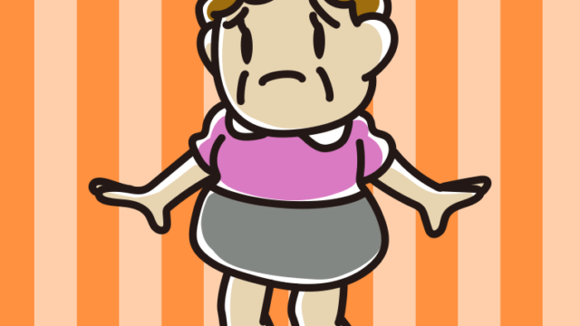 困っているおばさんのイラスト【色、背景あり】PNG