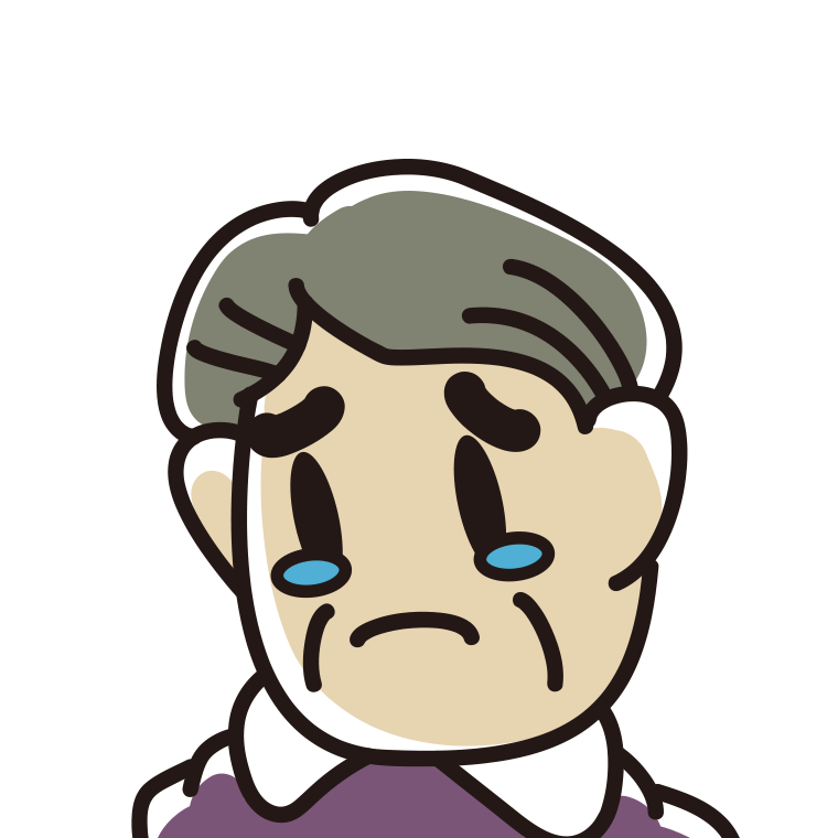 泣いているおじさんの顔のイラスト【色あり、背景なし】透過PNG