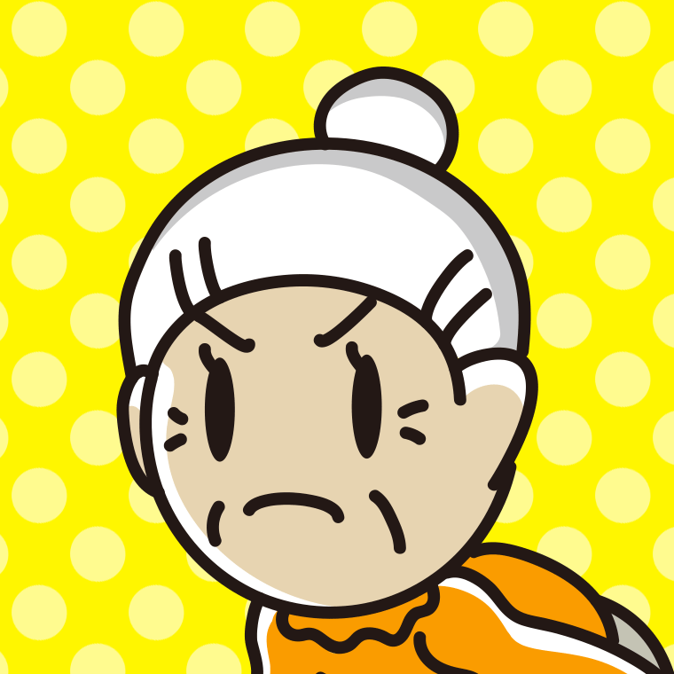怒っているおばあさんの顔のイラスト【色、背景あり】PNG