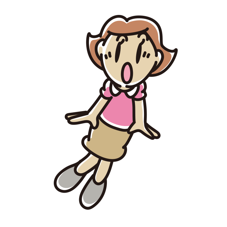 驚く女性のイラスト【色あり、背景なし】透過PNG