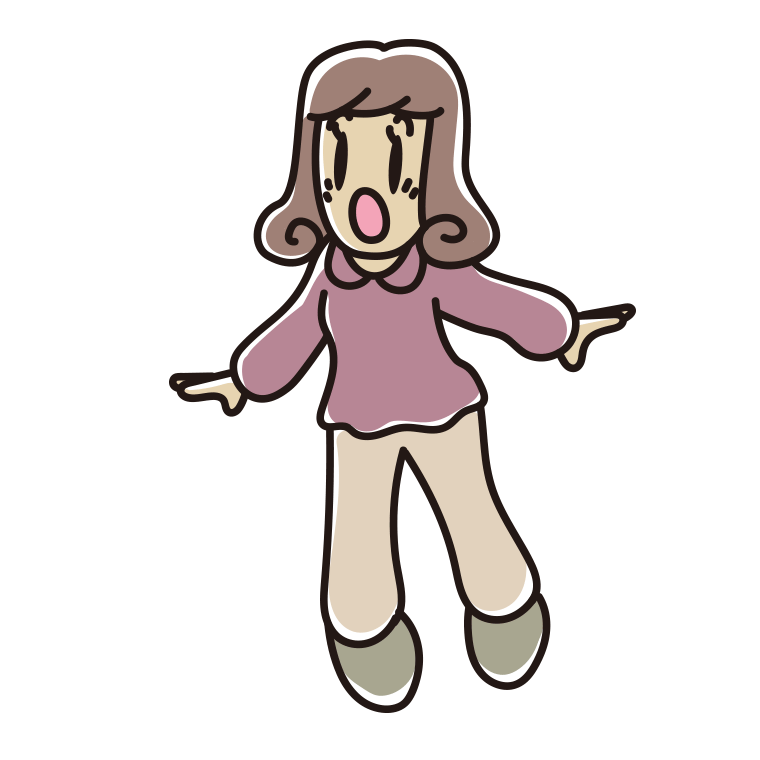 驚く女子大学生のイラスト【色あり、背景なし】透過PNG