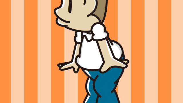 横向きに立っている男性のイラスト【色、背景あり】PNG