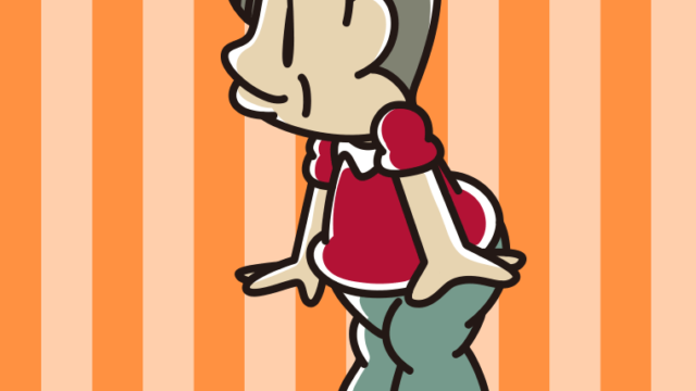 横向きに立っているおじさんのイラスト【色、背景あり】PNG