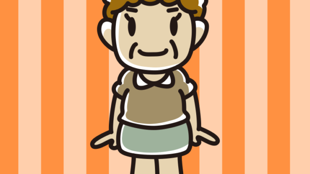 正面向きで立つおばさんのイラスト【色、背景あり】PNG