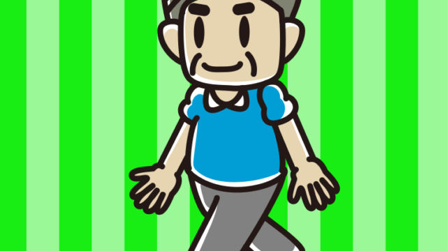 歩くおじさんのイラスト【色、背景あり】PNG