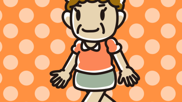 歩くおばさんのイラスト【色、背景あり】PNG