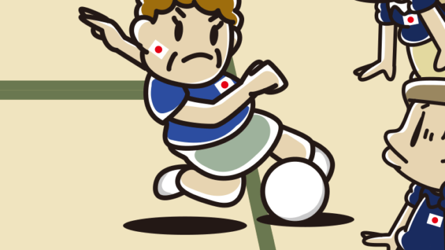 感動のあまりワールドカップのVAR判定を自宅で再現してみせるおばさんのイラスト【色、背景あり】PNG