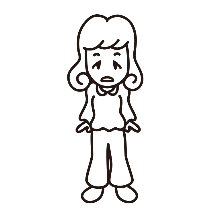 ぼーっと突っ立っている女子大学生のイラスト【線のみ】透過PNG