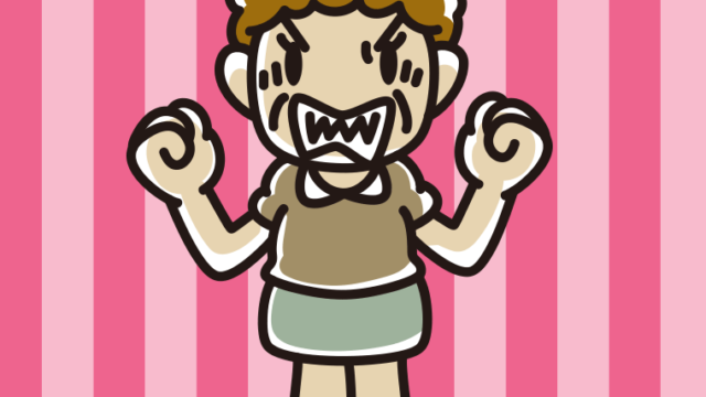 怒りが爆発するおばさんのイラスト【色、背景あり】PNG