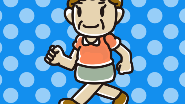 走るおばさんのイラスト【色、背景あり】PNG