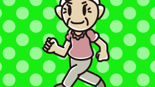 走るおばあさんのイラスト【色、背景あり】PNG