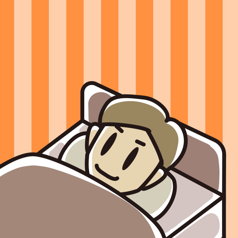 ベッドで寝ている男性のイラスト【色、背景あり】PNG