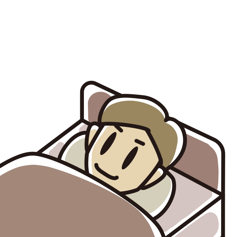 ベッドで寝ている男性のイラスト【色あり、背景なし】透過PNG