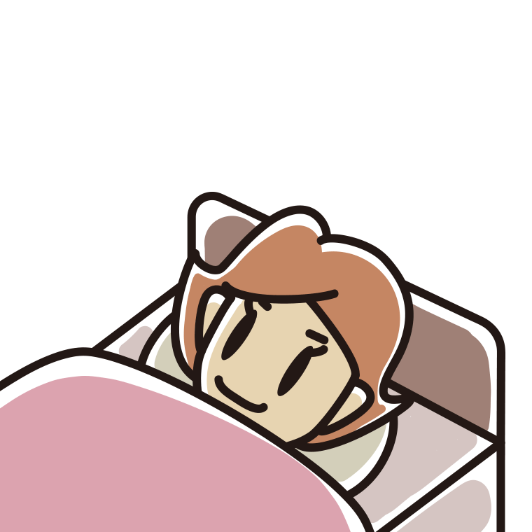 ベッドで寝ている女性のイラスト【色あり、背景なし】透過PNG