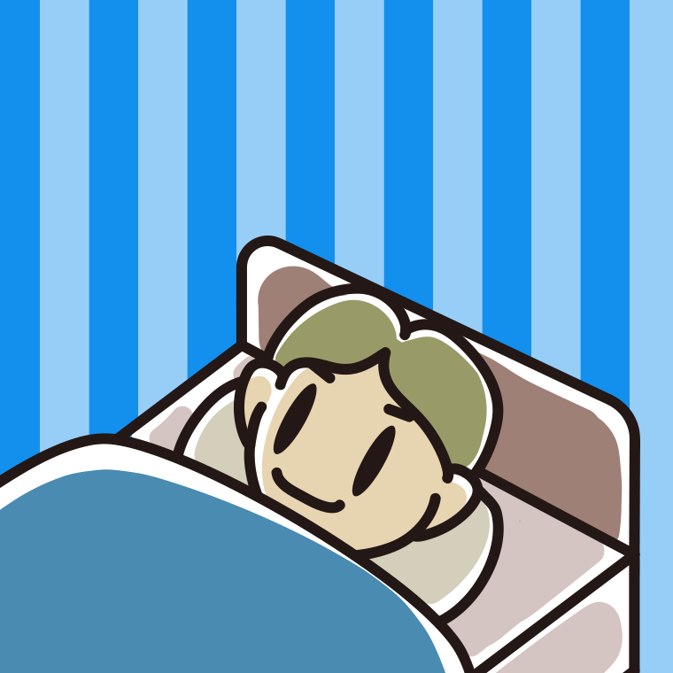 ベッドで寝ている小学生男子のイラスト【色、背景あり】PNG