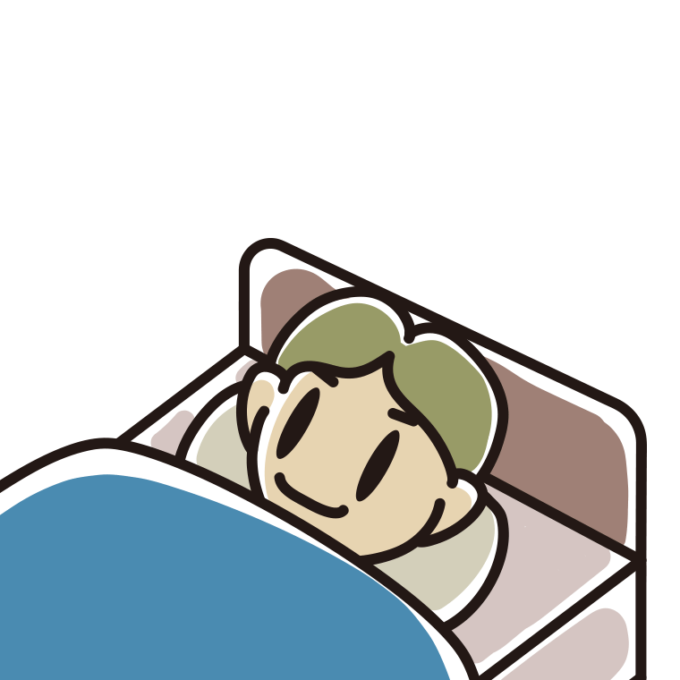 ベッドで寝ている小学生男子のイラスト【色あり、背景なし】透過PNG