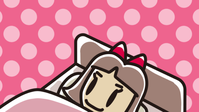 ベッドで寝ている小学生女子のイラスト【色、背景あり】PNG