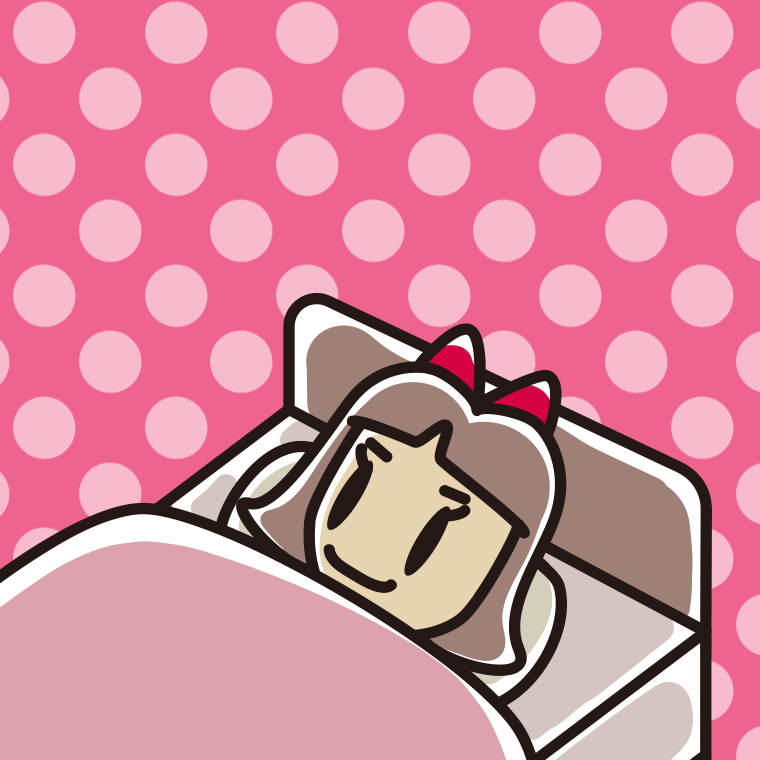 ベッドで寝ている小学生女子のイラスト【色、背景あり】PNG