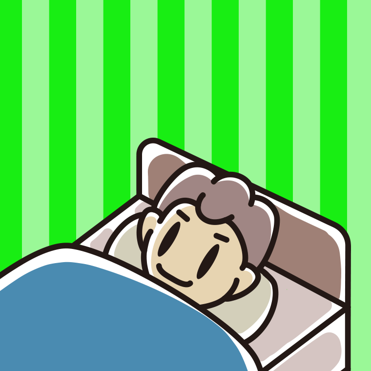 ベッドで寝ている男子中学生のイラスト【色、背景あり】PNG