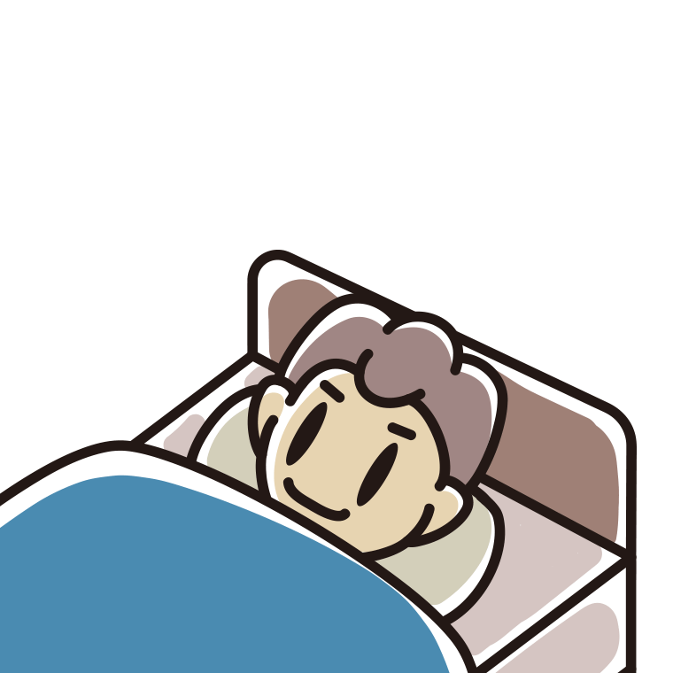 ベッドで寝ている男子中学生のイラスト【色あり、背景なし】透過PNG