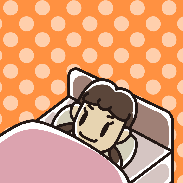 ベッドで寝ている女子中学生のイラスト【色、背景あり】PNG