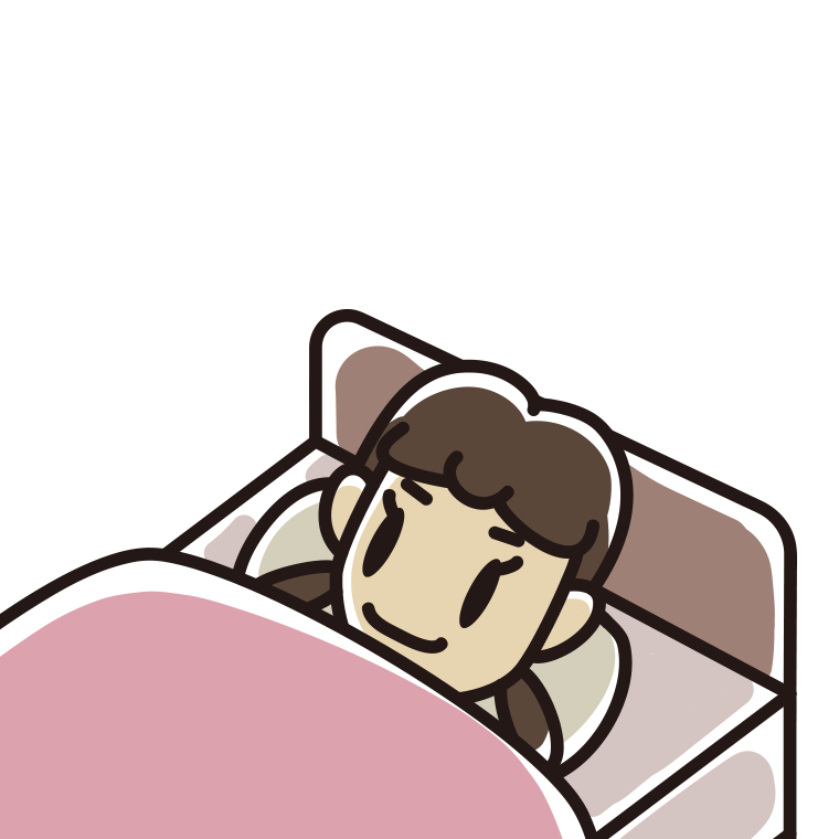 ベッドで寝ている女子中学生のイラスト【色あり、背景なし】透過PNG