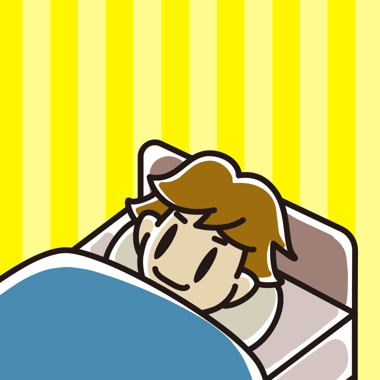 ベッドで寝ている男子高校生のイラスト【色、背景あり】PNG