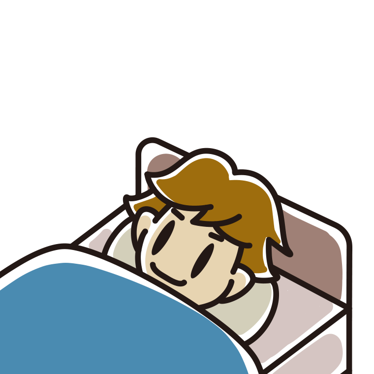 ベッドで寝ている男子高校生のイラスト【色あり、背景なし】透過PNG
