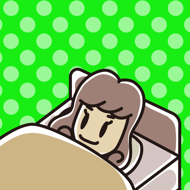 ベッドで寝ている女子大学生のイラスト【色、背景あり】PNG