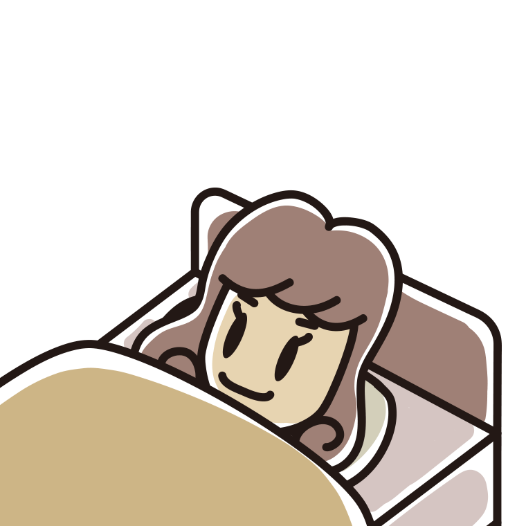 ベッドで寝ている女子大学生のイラスト【色あり、背景なし】透過PNG