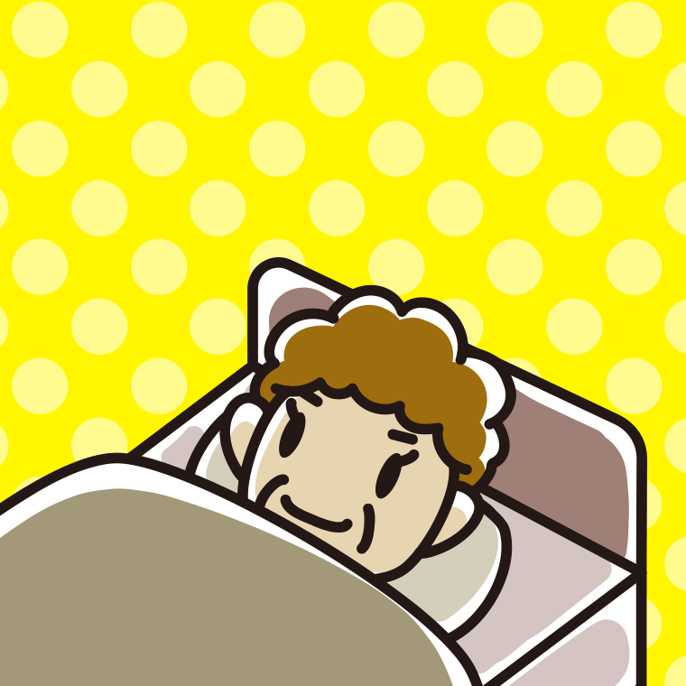 ベッドで寝ているおばさんのイラスト【色、背景あり】PNG
