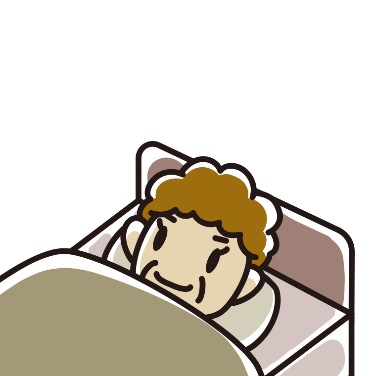 ベッドで寝ているおばさんのイラスト【色あり、背景なし】透過PNG