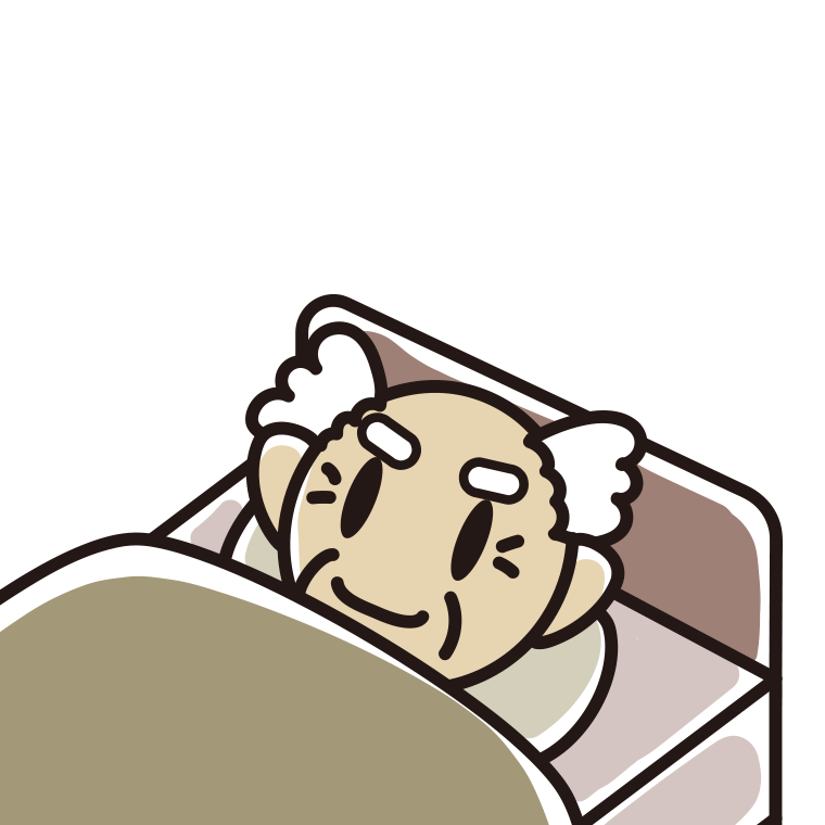 ベッドで寝ているおじいさんのイラスト【色あり、背景なし】透過PNG