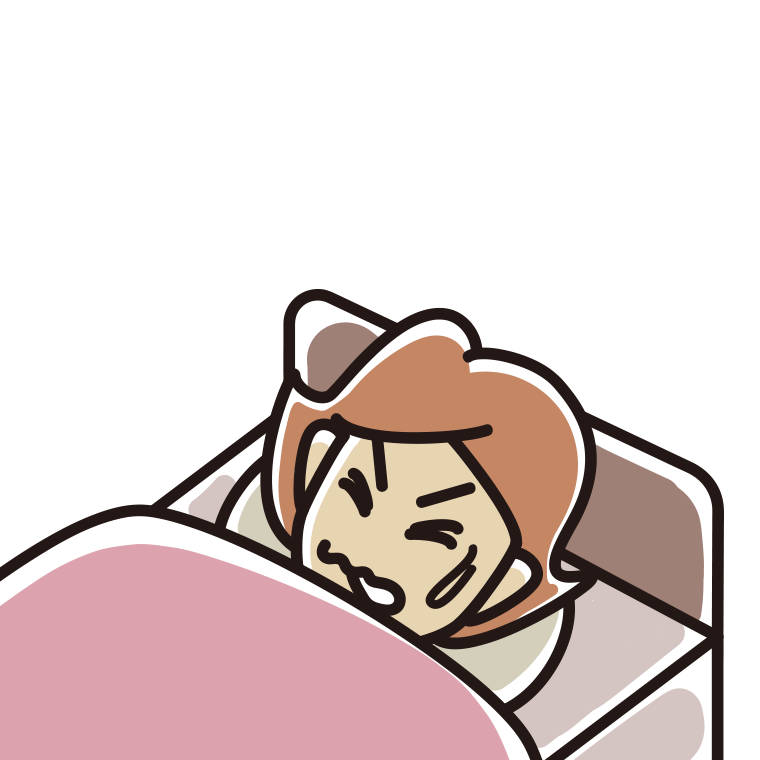 うなされて眠る女性のイラスト【色あり、背景なし】透過PNG