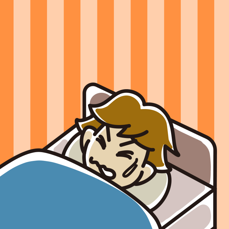 うなされて眠る男子高校生のイラスト【色、背景あり】PNG