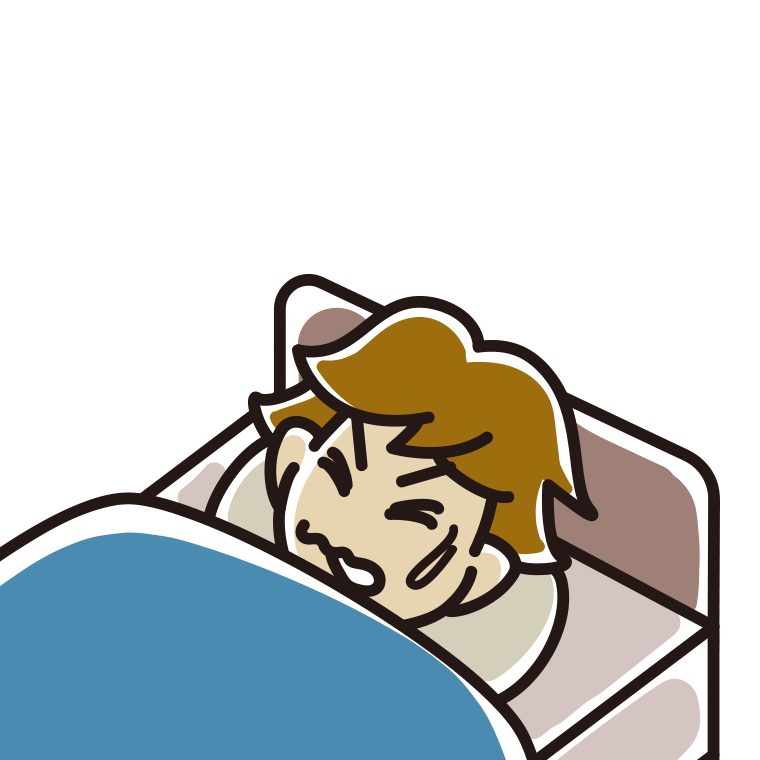 うなされて眠る男子高校生のイラスト【色あり、背景なし】透過PNG
