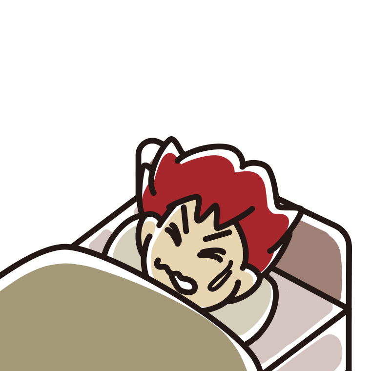 うなされて眠る男子大学生のイラスト【色あり、背景なし】透過PNG