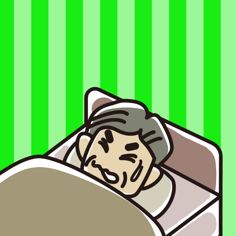 うなされて眠るおじさんのイラスト【色、背景あり】PNG