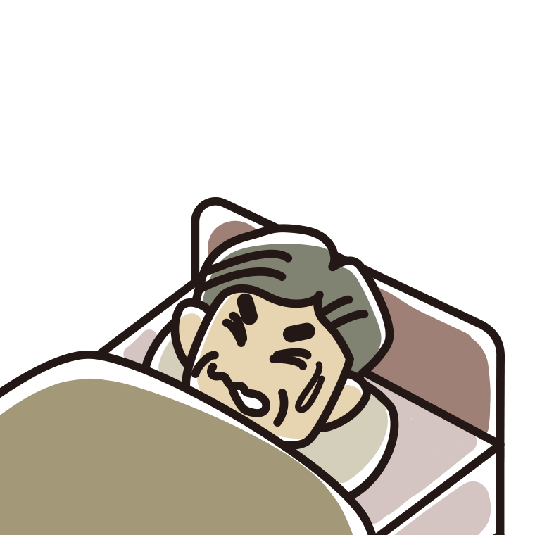 うなされて眠るおじさんのイラスト【色あり、背景なし】透過PNG