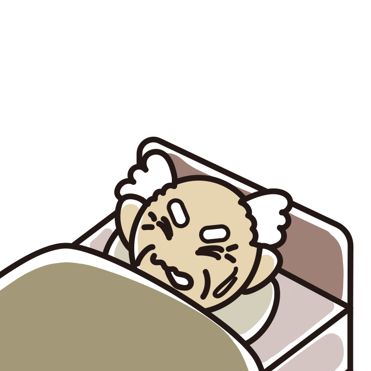 うなされて眠るおじいさんのイラスト【色あり、背景なし】透過PNG