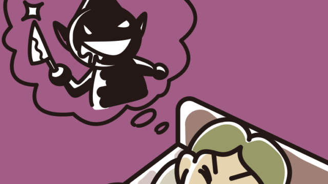 怖い夢を見ている小学生男子のイラスト【色、背景あり】PNG