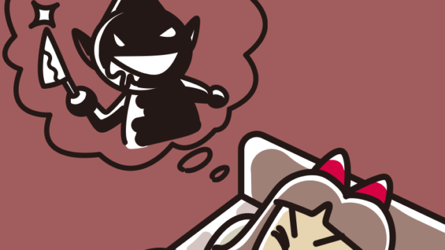 怖い夢を見ている小学生女子のイラスト【色、背景あり】PNG