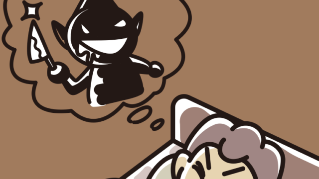 怖い夢を見ている男子中学生のイラスト【色、背景あり】PNG