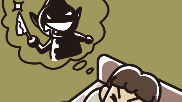 怖い夢を見ている女子中学生のイラスト【色、背景あり】PNG