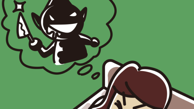 怖い夢を見ている女子高校生のイラスト【色、背景あり】PNG