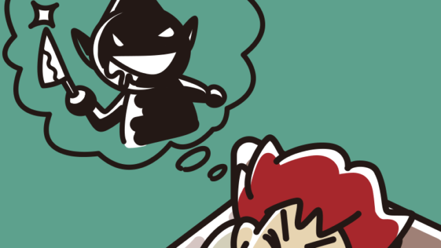 怖い夢を見ている男子大学生のイラスト【色、背景あり】PNG