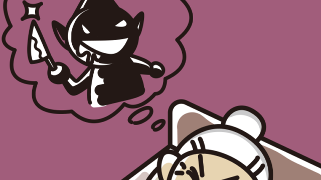 怖い夢を見ているおばあさんのイラスト【色、背景あり】PNG