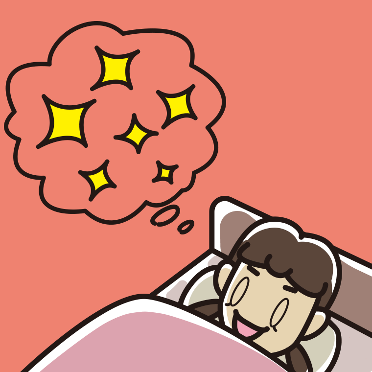 いい夢を見ている女子中学生のイラスト【色、背景あり】PNG